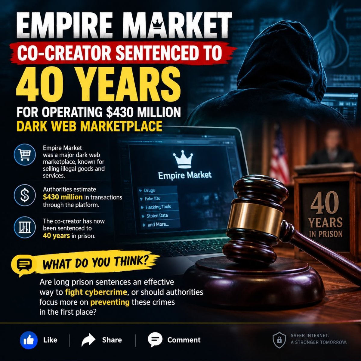 Empire Market Co-Founder Sentenced to 40 Years in Prison Over $430 Million Dark Web Operation